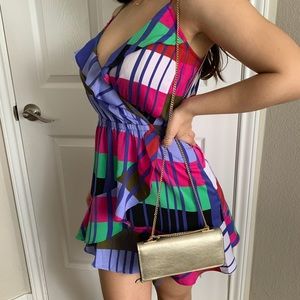 Express Striped Ruffle Wrap Cami Dress